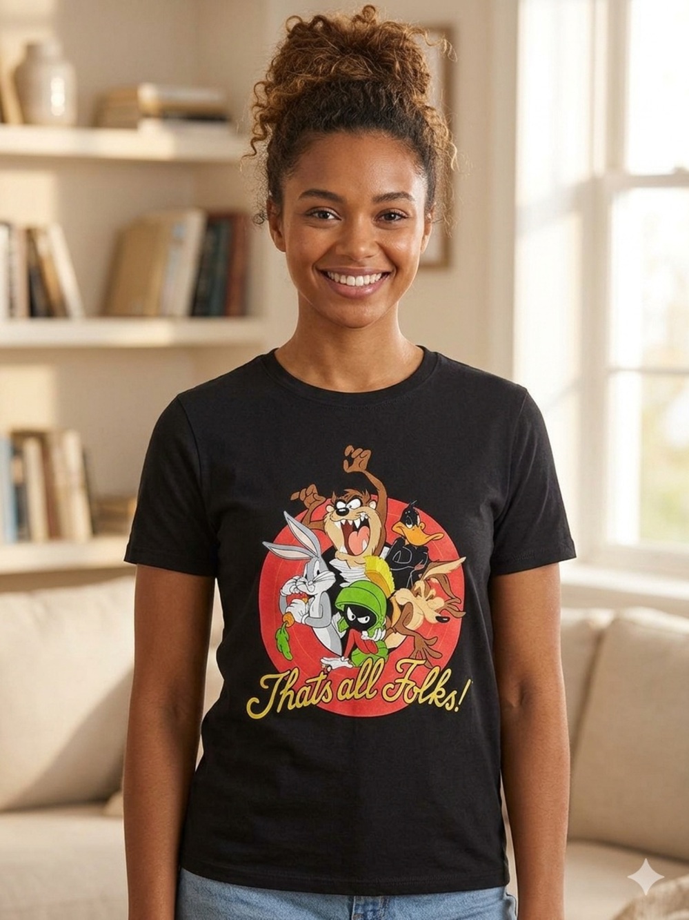 Black Looney Tunes Character Graphic Tee - Women's Casual Shirt